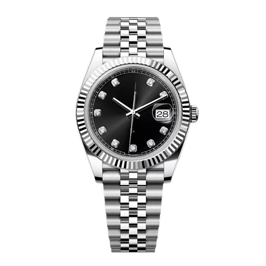 Classic Date 41 – Black Stone-Set Dial | Steel Jubilee Bracelet