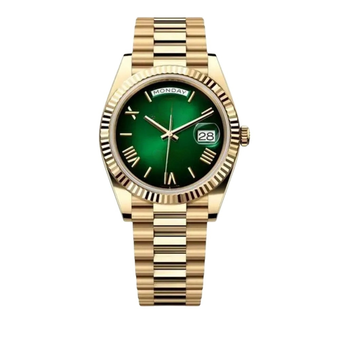 Executive Calendar 40 – Green Ombre Dial | Gold Tone Bracelet