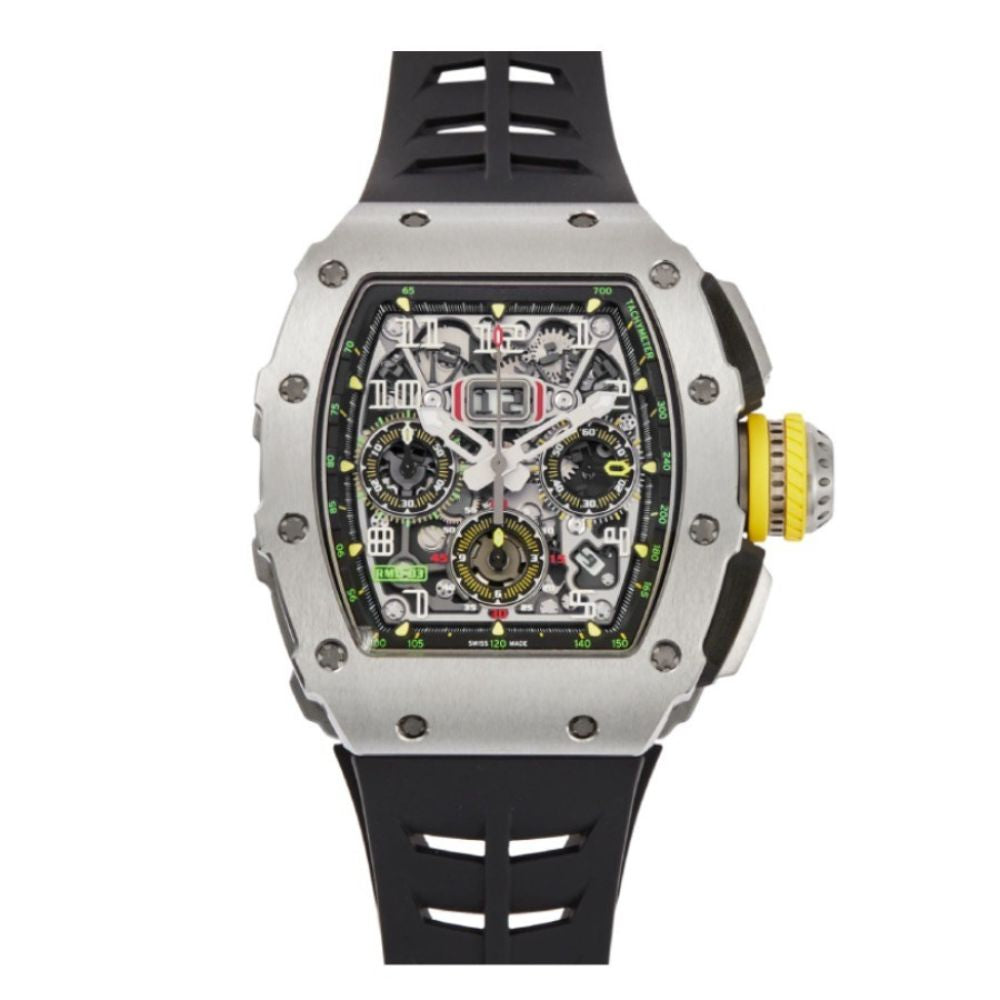 Tonneau Sport Skeleton – Silver Case with Yellow Accents | Black Strap